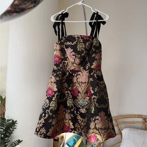 Elegant Black & Gold Brocade Dress
